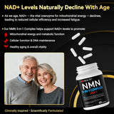 Capsules NMN Complex Plus+ I LOVE HEALTH révélant leur forme et efficacité.