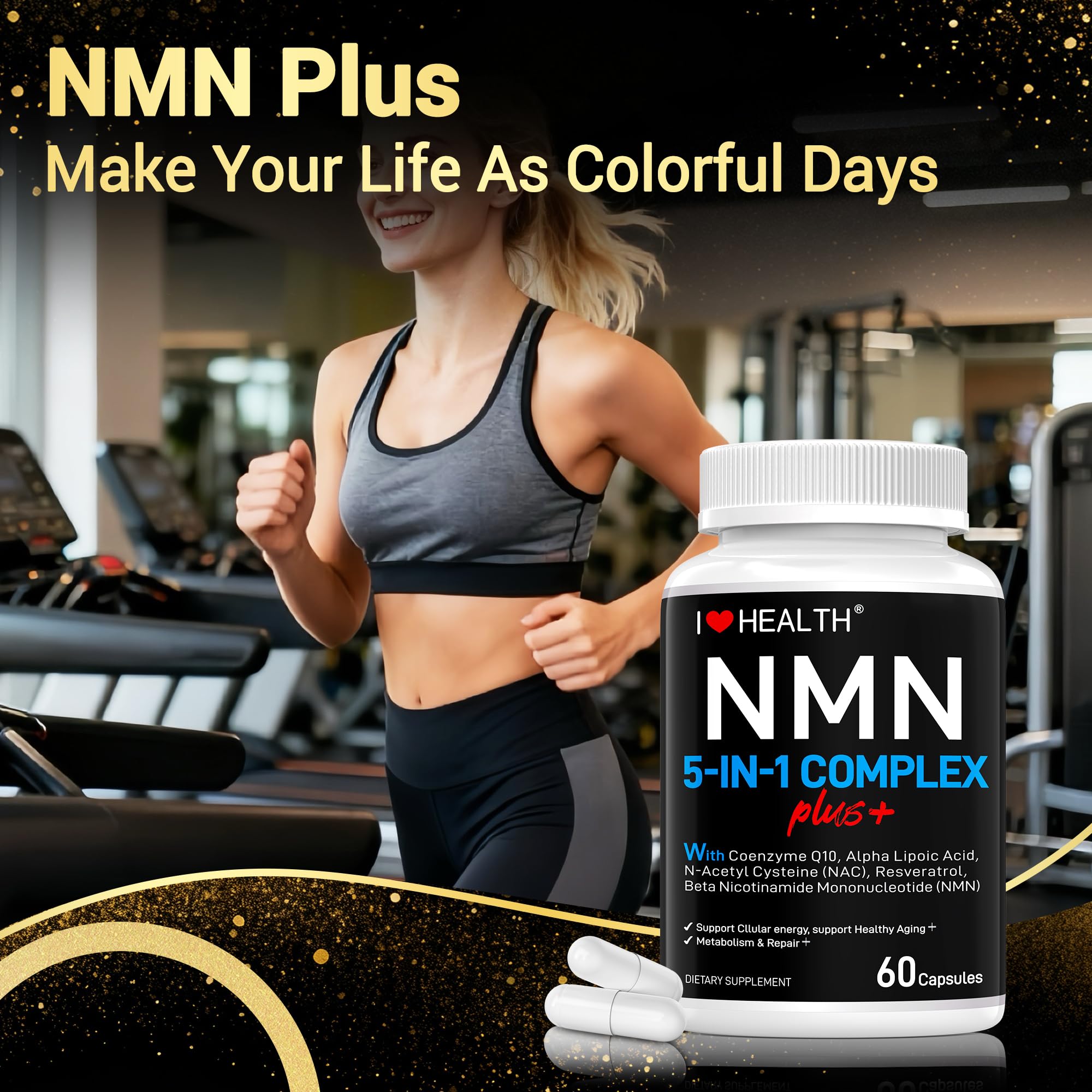 Utilisation quotidienne du NMN Complex Plus+ pour énergie et vitalité.