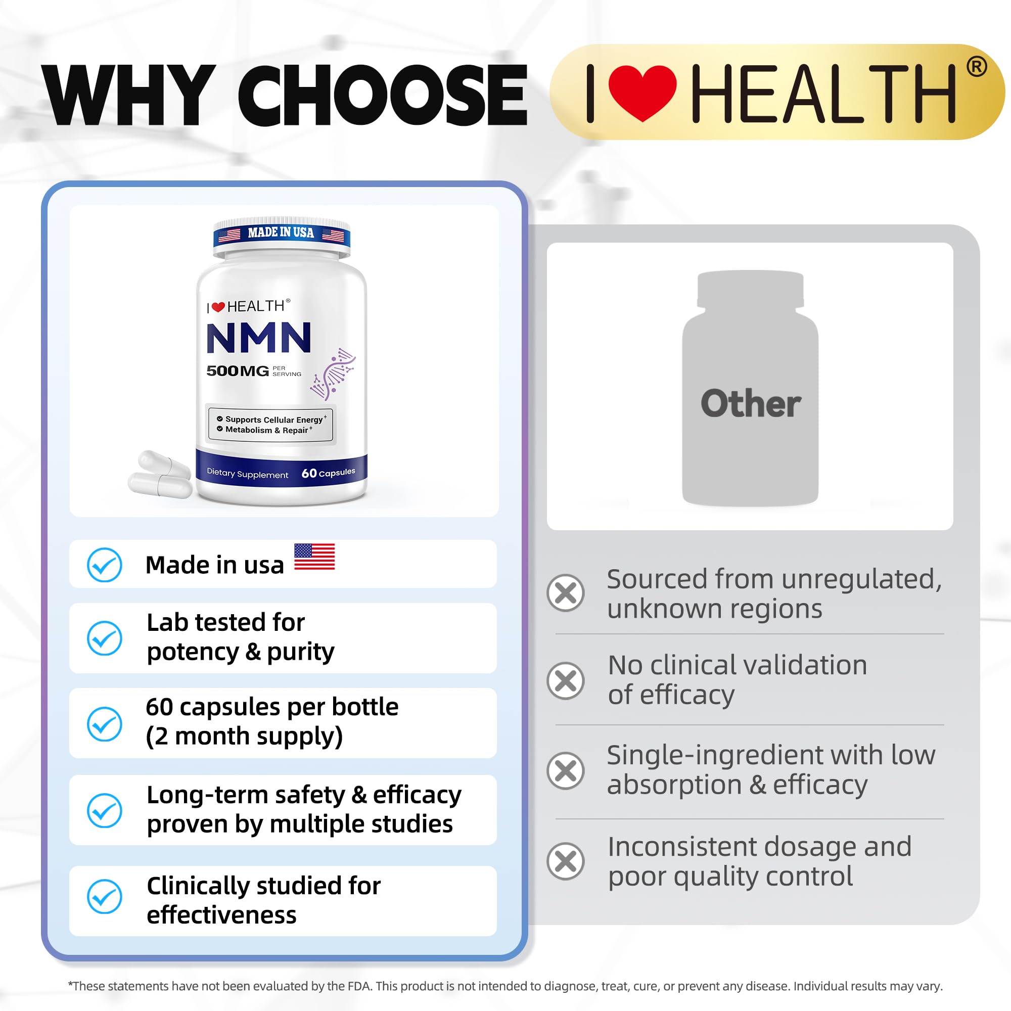 I LOVE HEALTH NMN – formulation vegan sans gluten et sans soja.