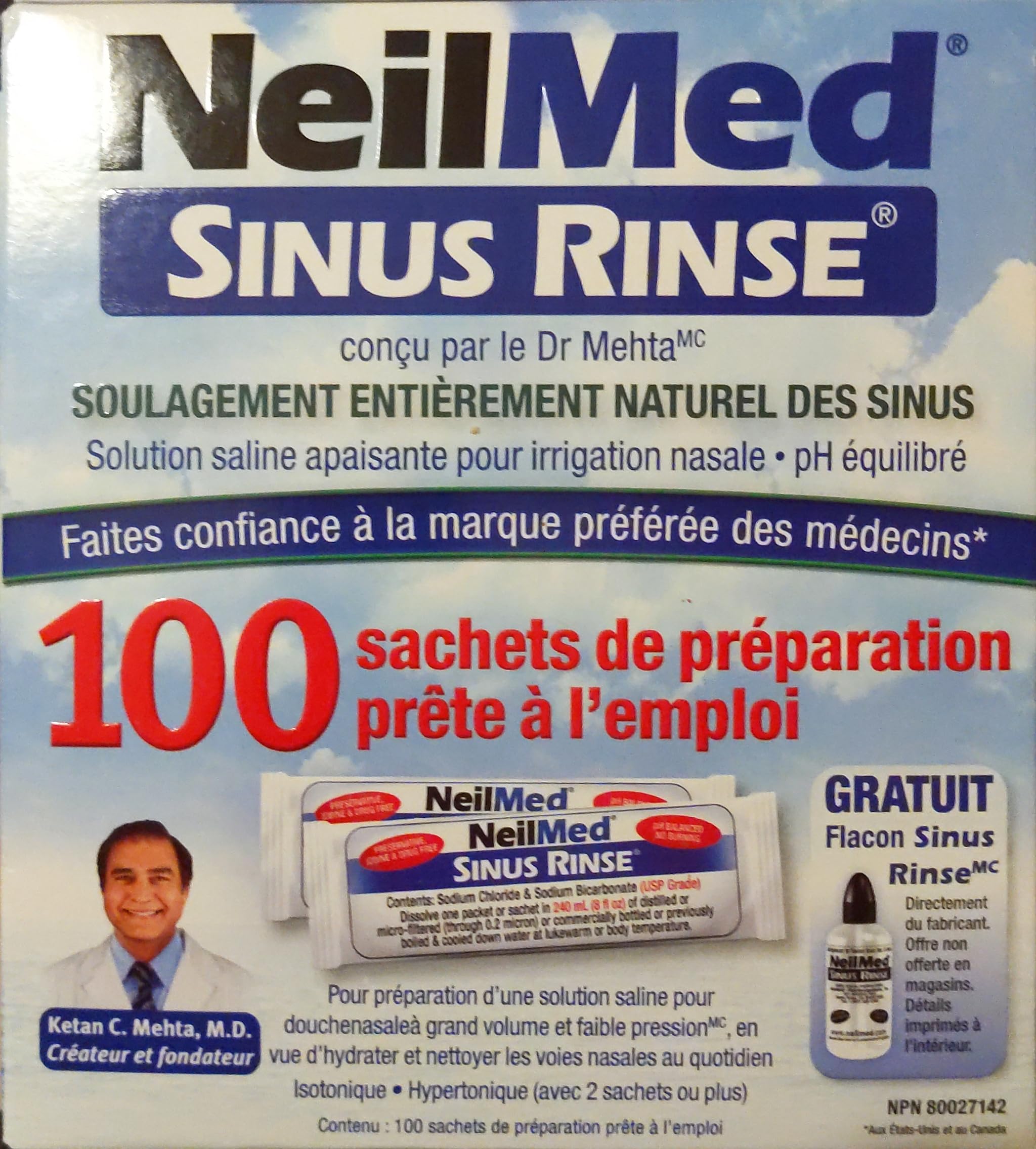 Sachets prémélangés NeilMed Sinus Rinse naturels pour utilisation pratique.