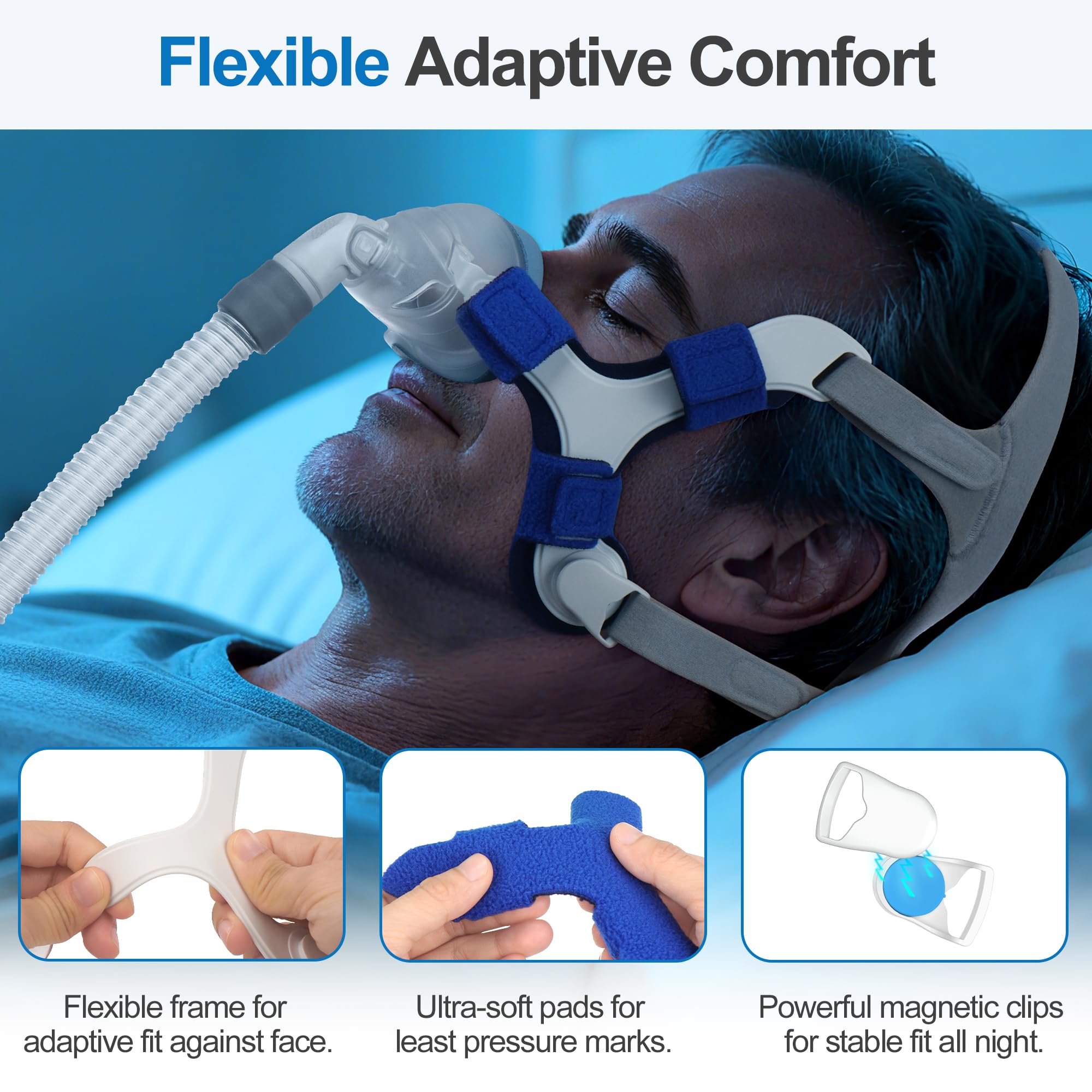Cadre léger avec rembourrage doux IBEET AirFit N20 pour le confort.