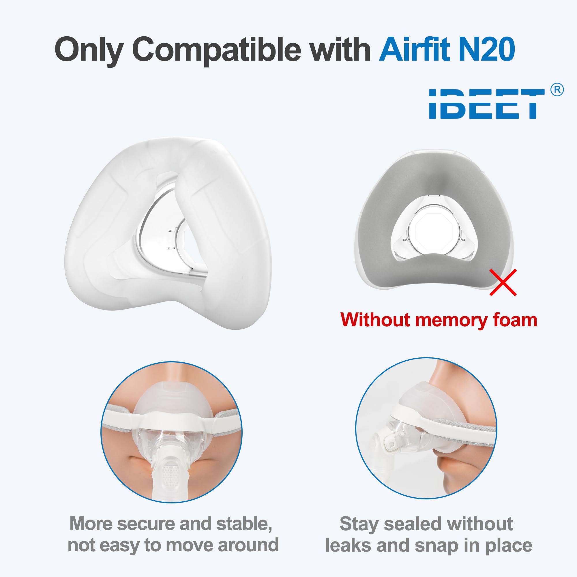IBEET coussin nasal – AirFit N20 Grand, étanchéité constante et confort nocturne.