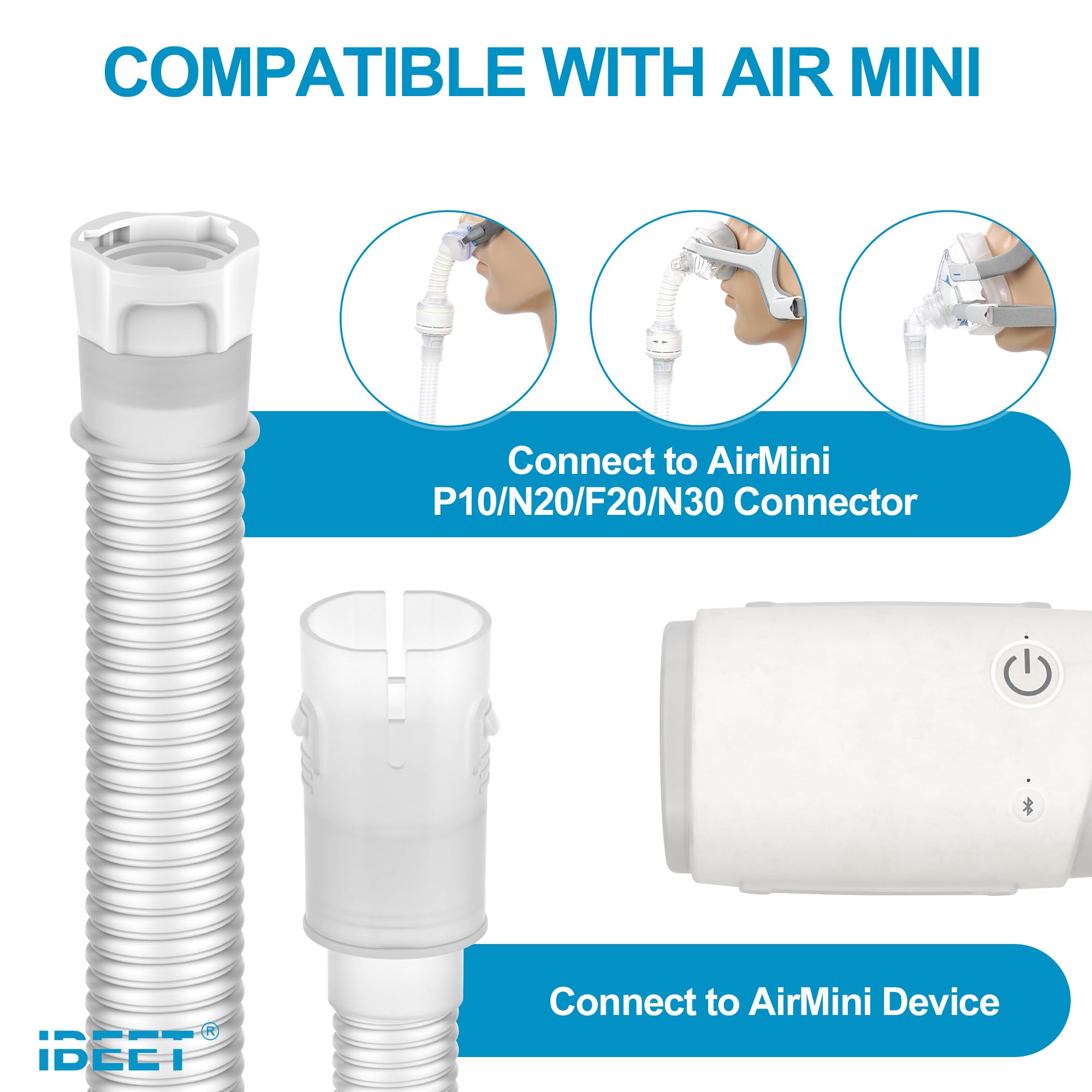 Tuyau IBEET compatible AirMini, connexion N20/F20/P10/N30 pour un flux d’air constant.