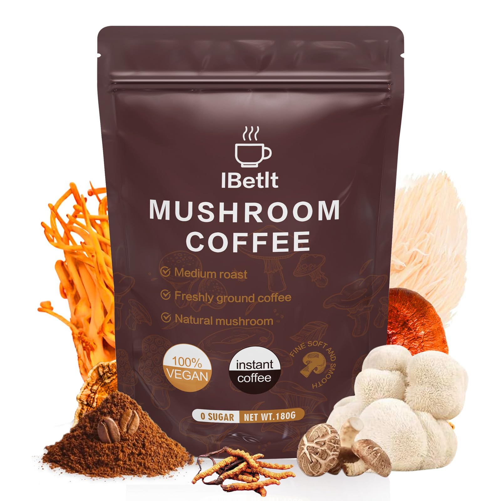 IBetIt Café champignons bio – emballage élégant et pratique.