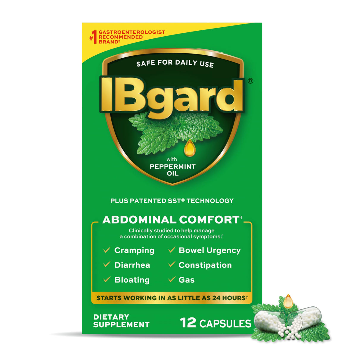 IBgard; capsules menthe purifiée, prise quotidienne pour le confort digestif
