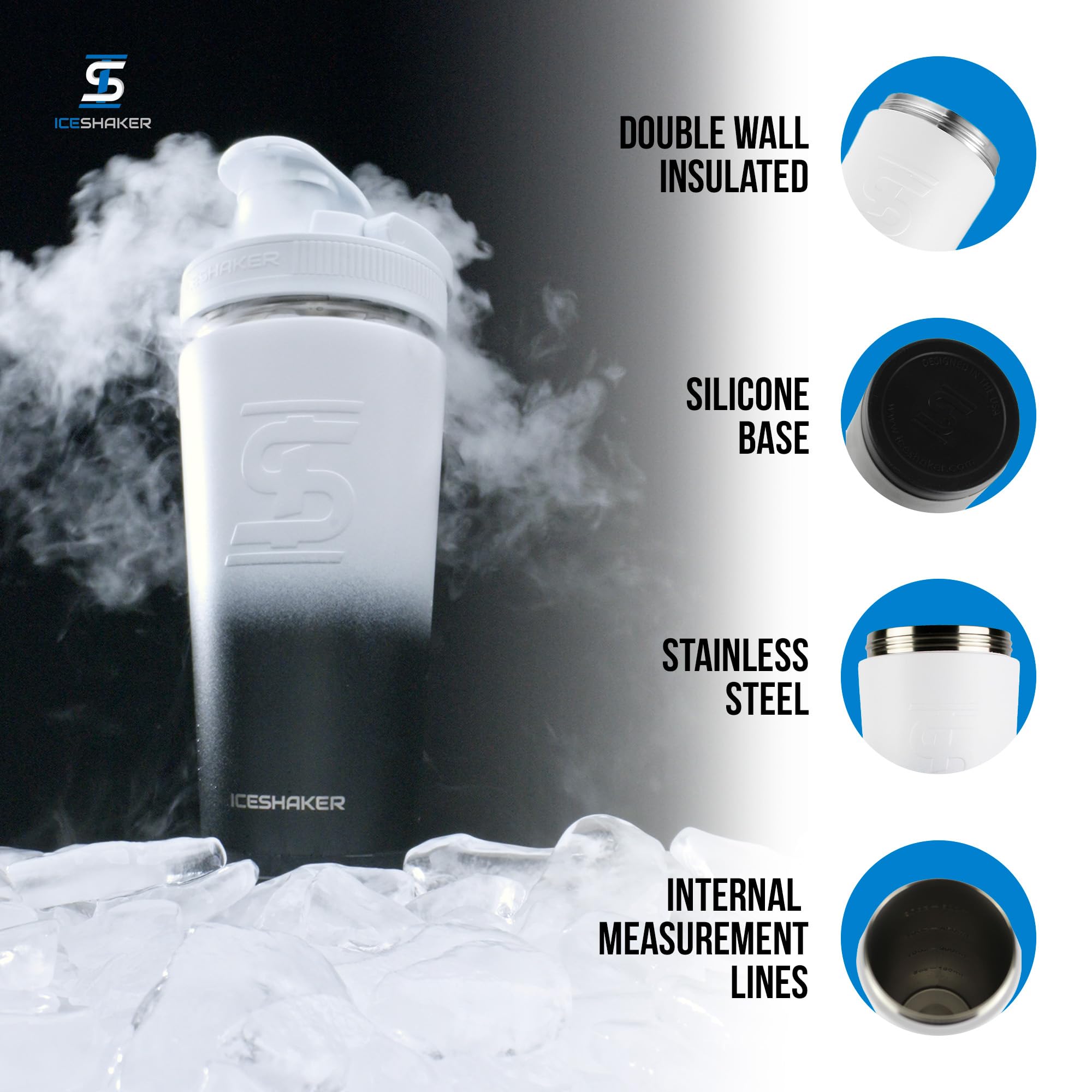 Ice Shaker agitateur twist-on assure un mélange homogène et silencieux.