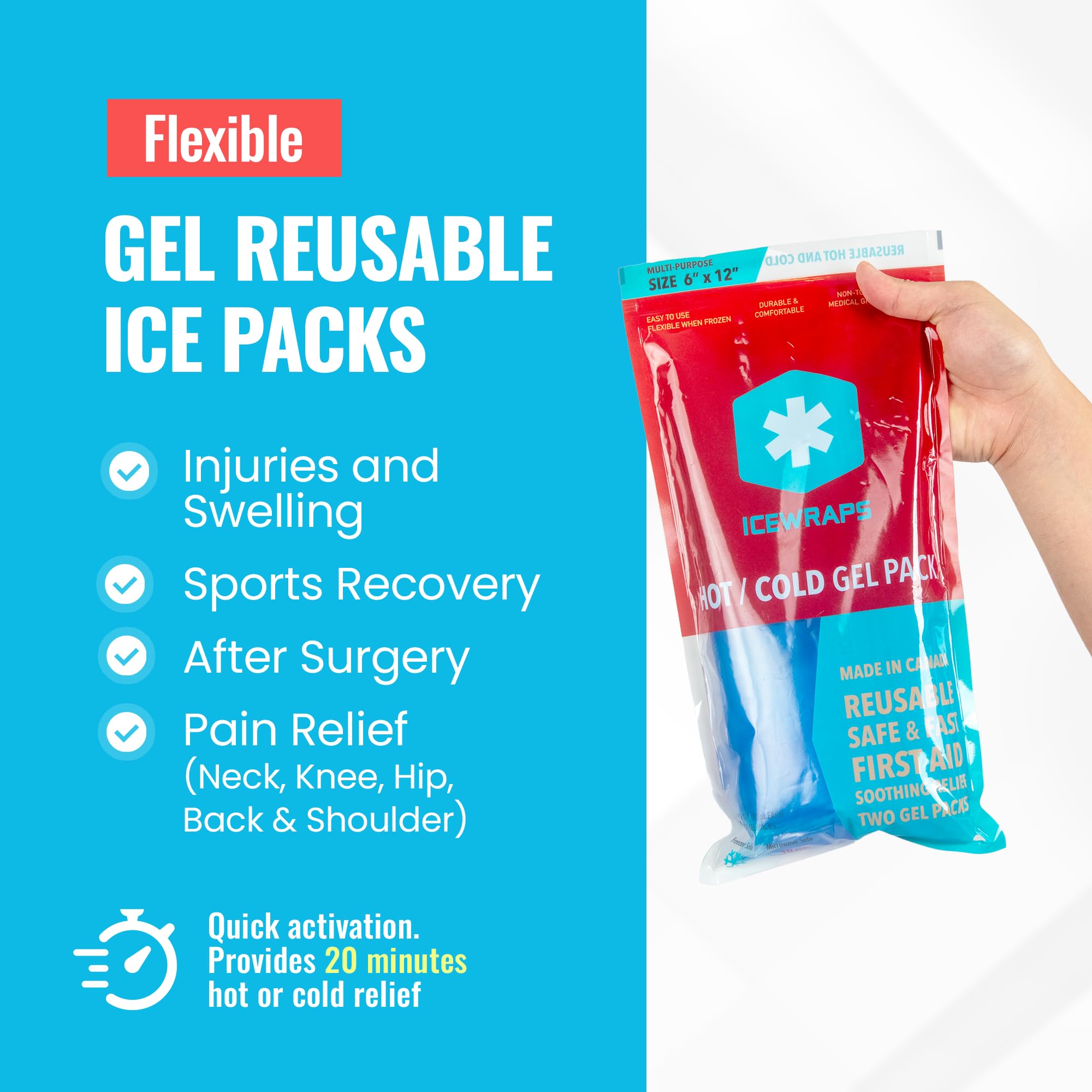 Application genou et coude avec IceWraps pour une utilisation ciblée.