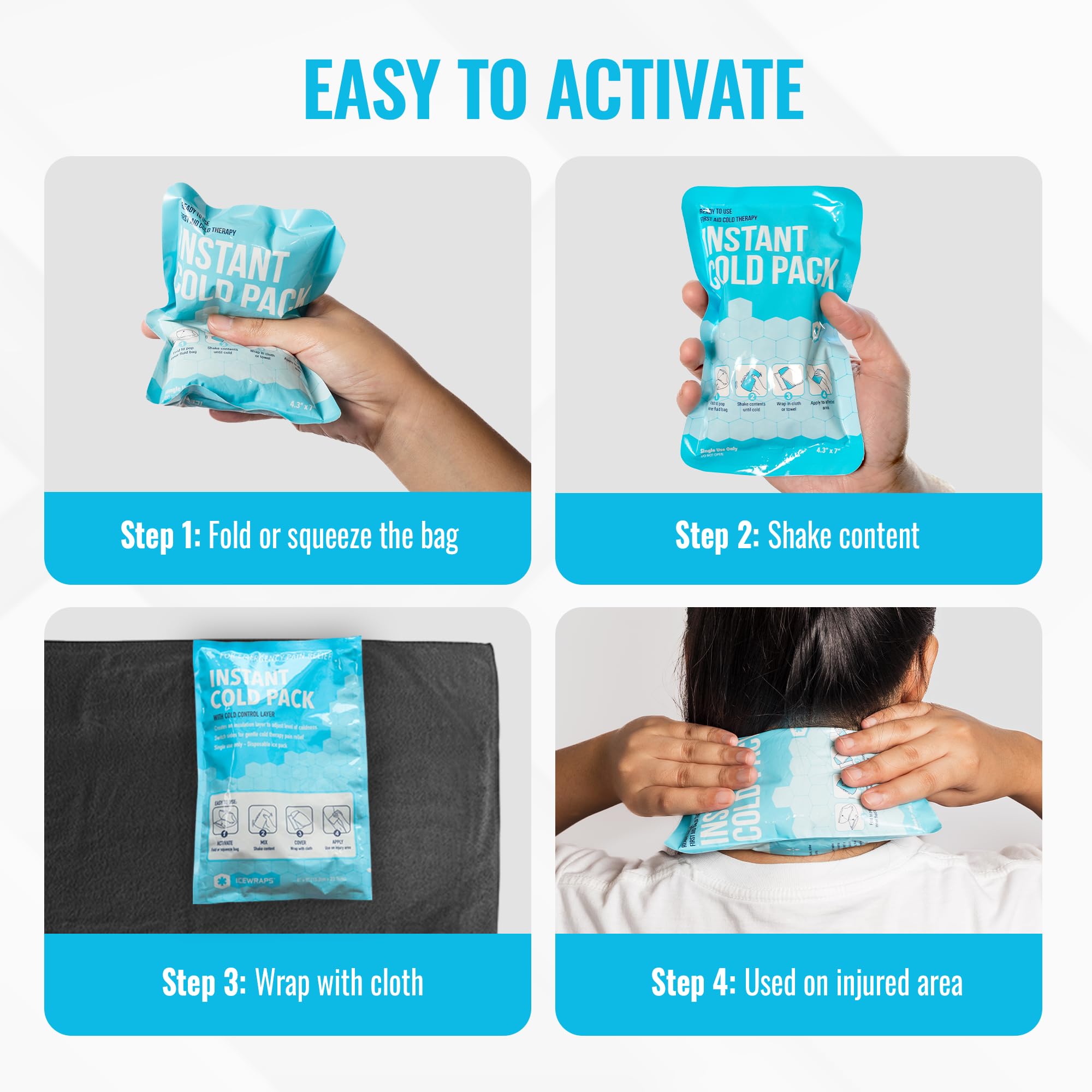Emballage IceWraps cinquante pièces prêt à l emploi en kits premiers secours.