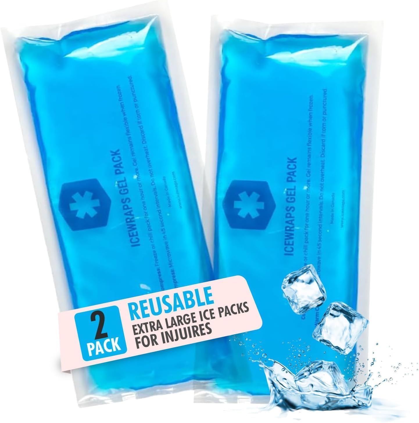 IceWraps pack gel flexible 6x12 bleu prêt pour compression froide ou chaude.