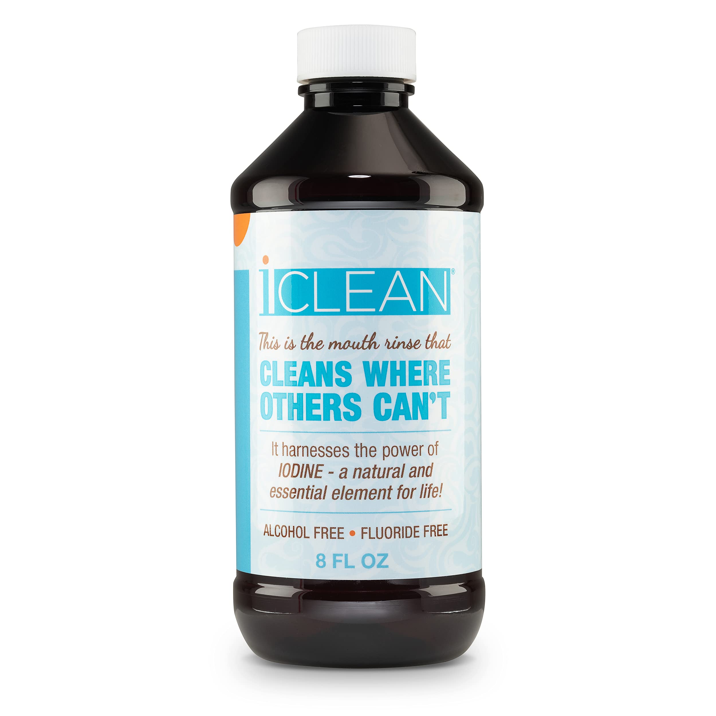 iCLEAN rinçage buccal, bouteille d'iode, haleine fraîche prolongée.