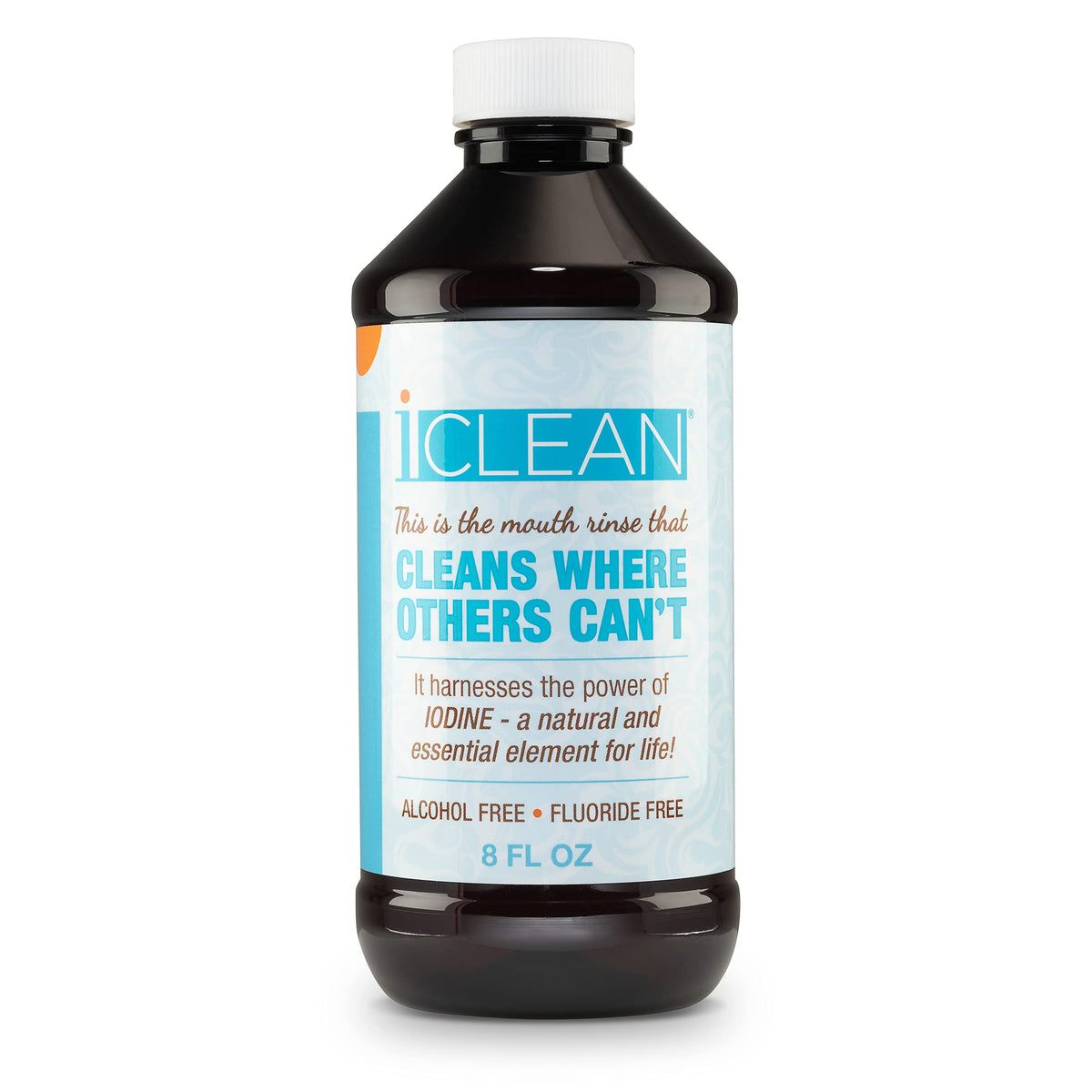 iCLEAN rinçage buccal, bouteille d'iode, haleine fraîche prolongée.