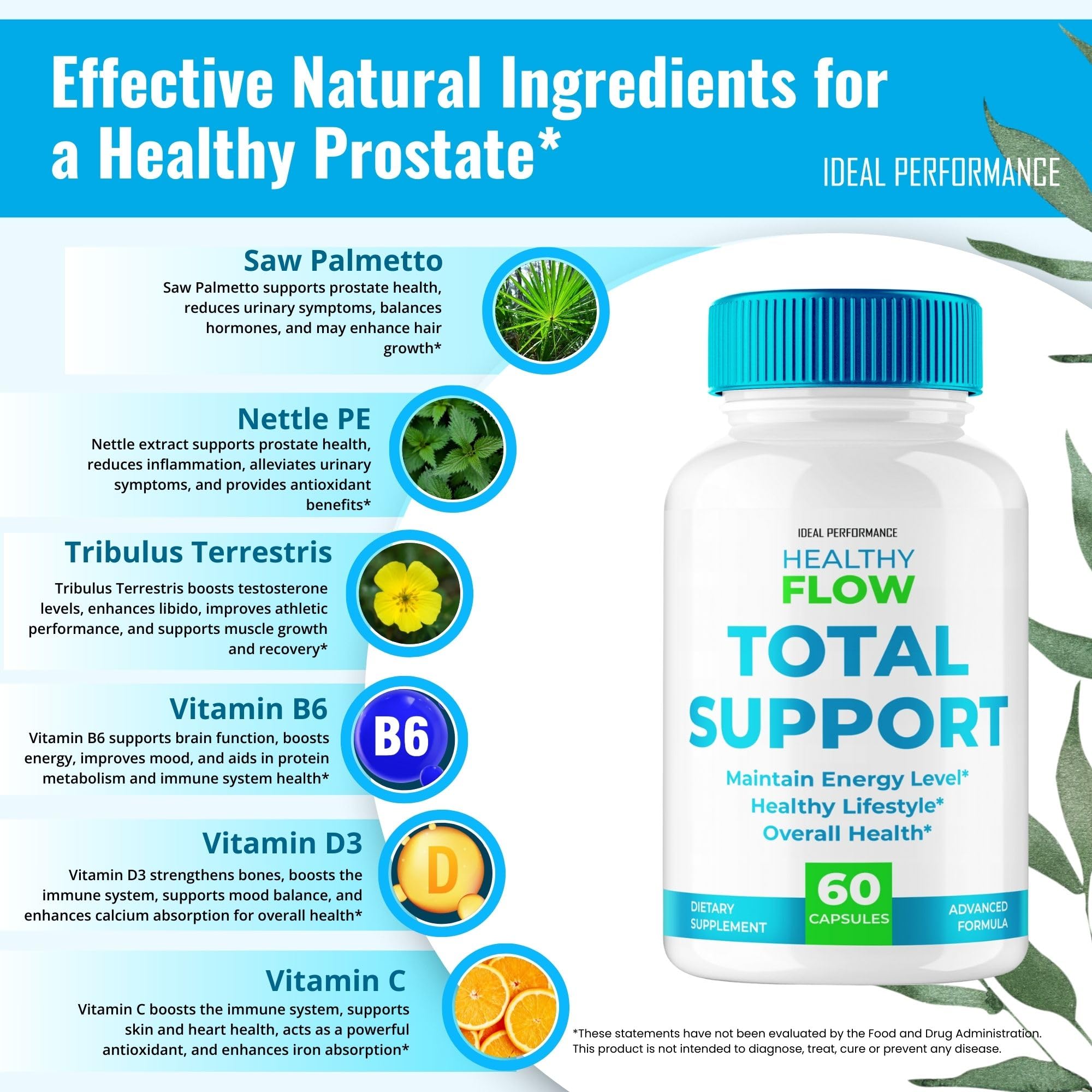 IDEAL PERFORMANCE Healthy Flow Total Support: gélules arrondies faciles à avaler.