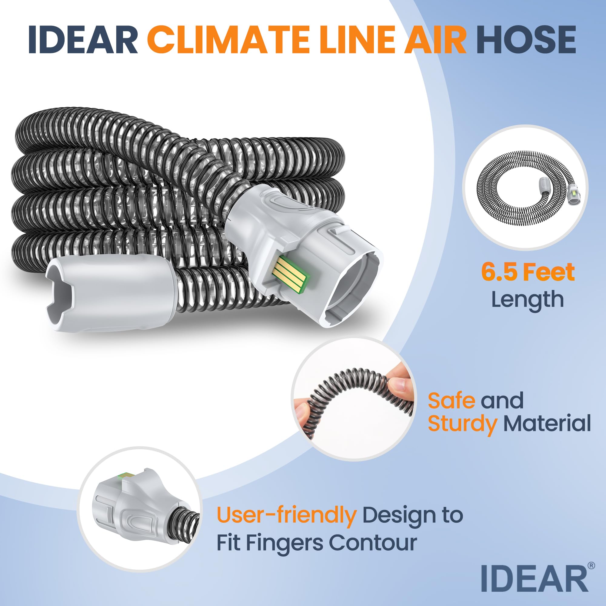 IDEAR Climate Series 10: Tuyau CPAP, vue arrière, réduction condensation nocturne.
