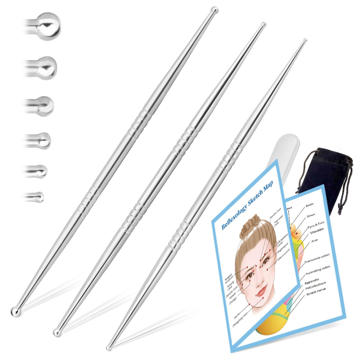 Ideayard outil réflexologie visage – ensemble 3 pièces pour soin ciblé.