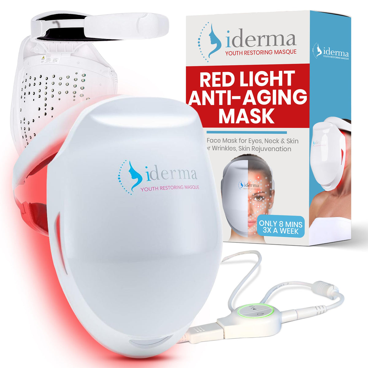 iDerma masque-led visage avec couverture complète pour traitement ciblé