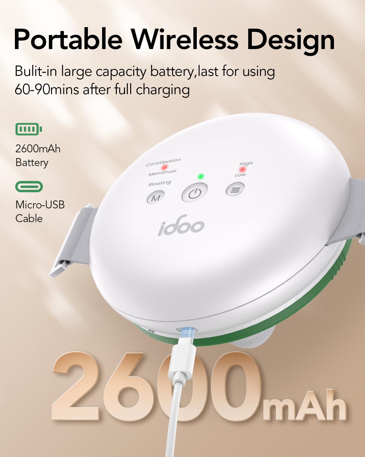 iDOO Masseur ventre batterie 2600mAh pour longue autonomie