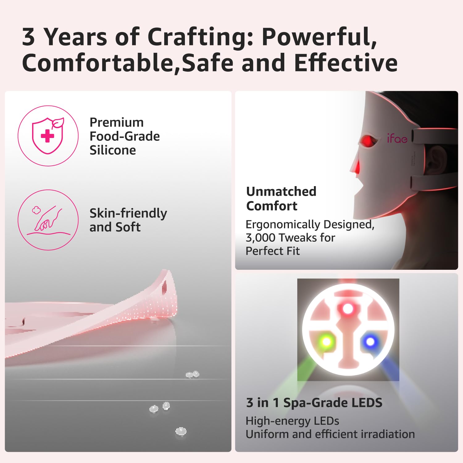 Masque silicone IFAE confort ajustement doux sur le visage et hygiène facilitée.