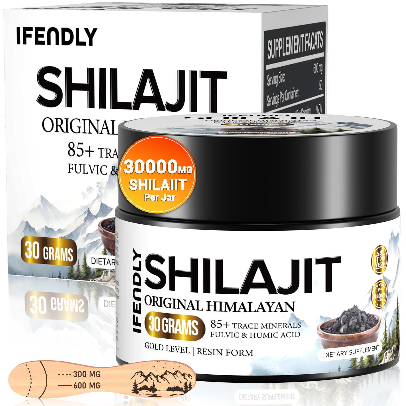 Ifendly Shilajit Résine 600 mg en bouteille, vitalité potentielle pour la vie quotidienne.