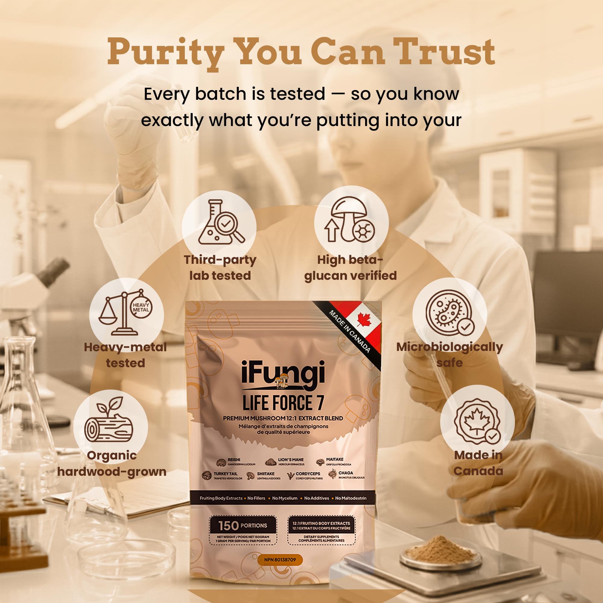 iFungi Life Force 7: emballage élégant et biologique.