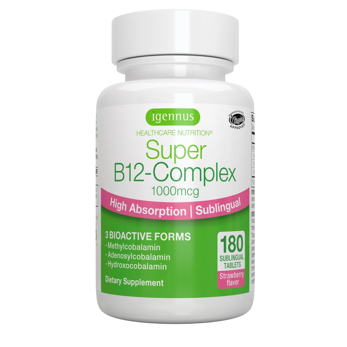 Igennus B12 Complex Sublingual en bouteille, absorption rapide et énergie potentielle.