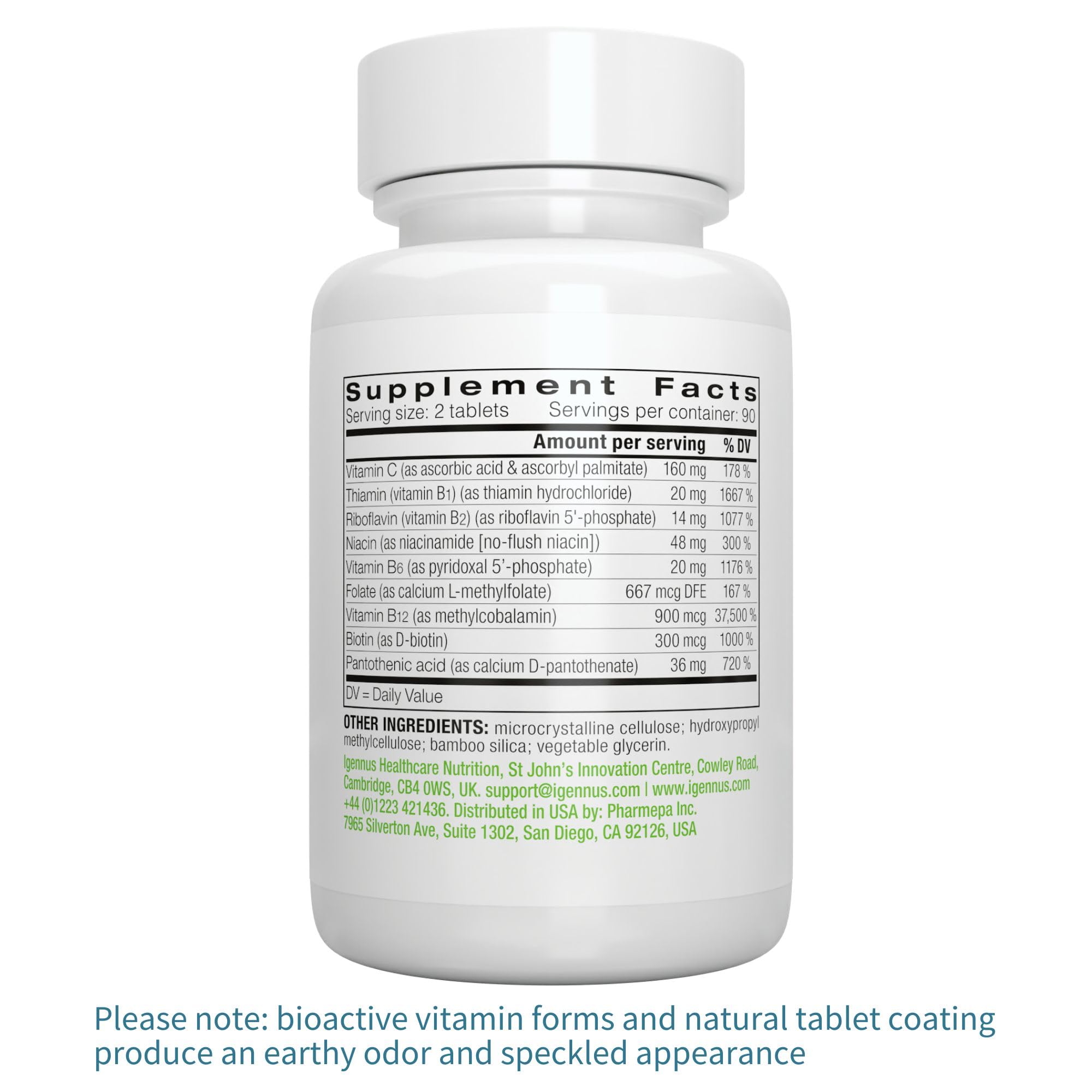 Étiquette Igennus Super B-Complex montrant formulation sans allergènes et sans additifs.