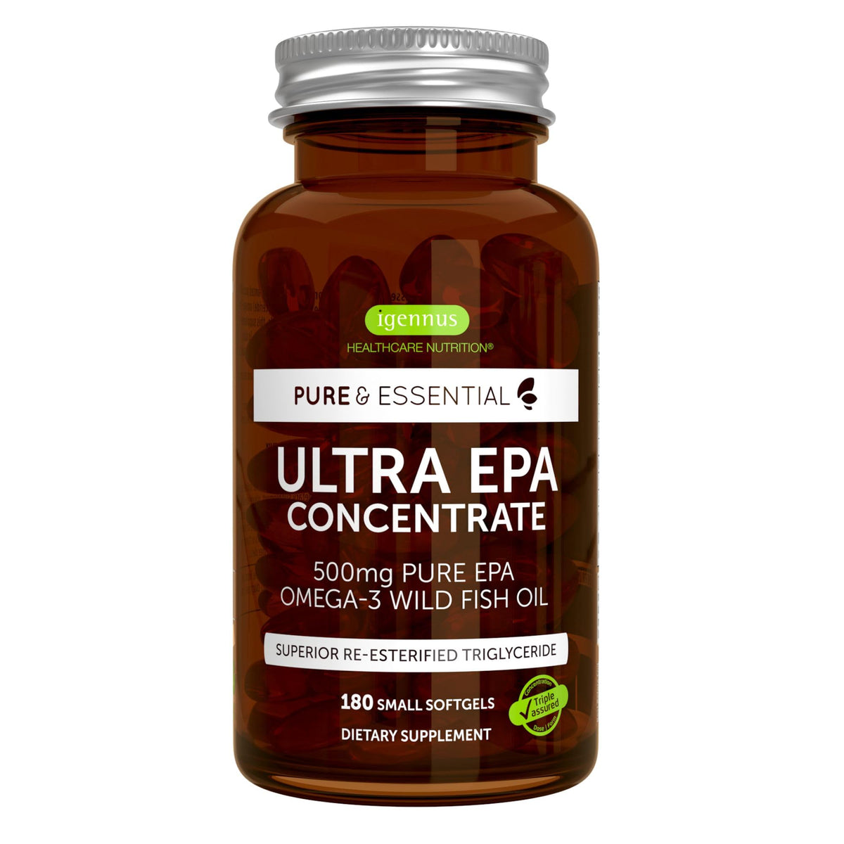 Igennus Ultra Pure Omega-3 EPA 500mg – bouteille, huile pure pour le quotidien actif.