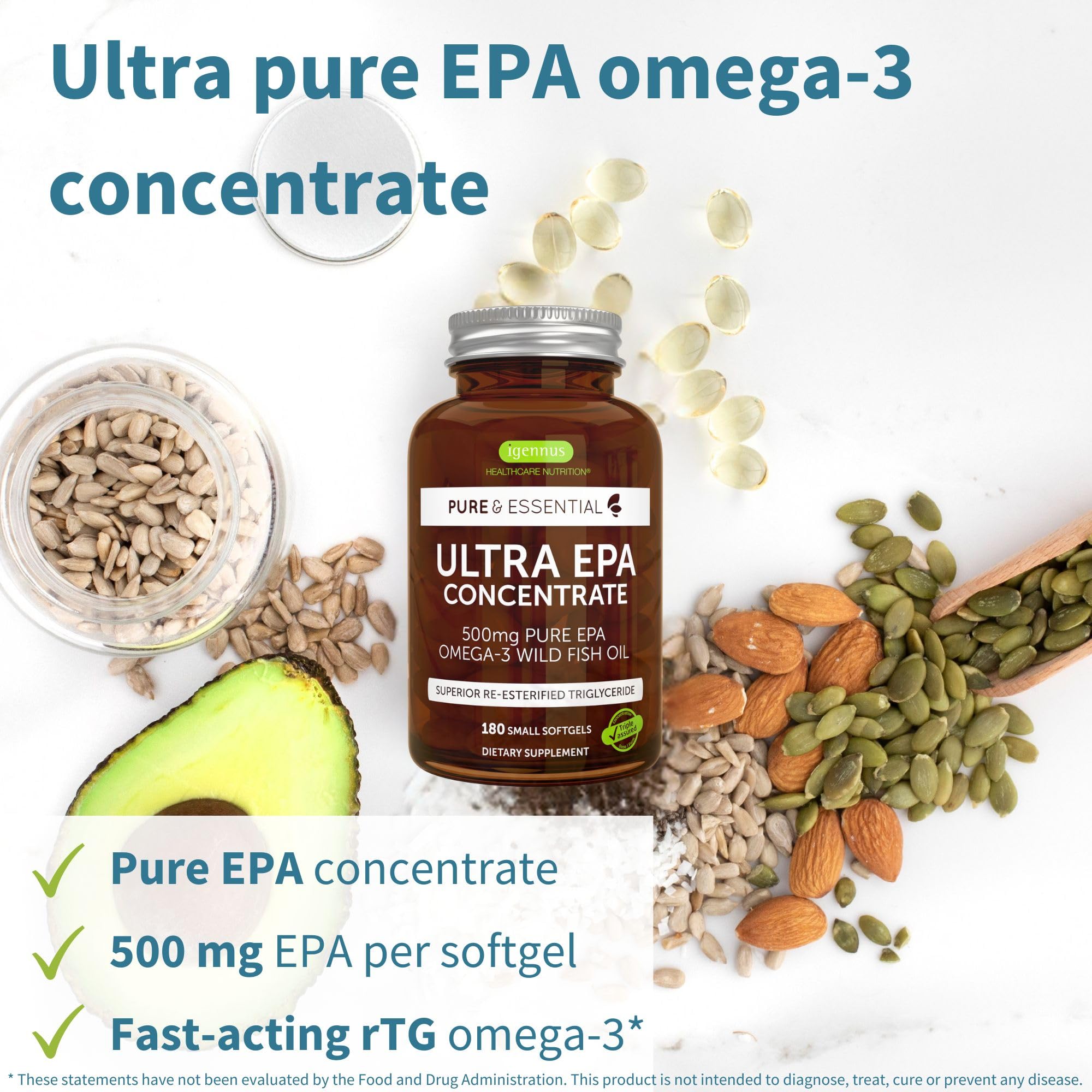 Igennus Ultra Pure Omega-3 EPA 500mg – gélules faciles à avaler pour une utilisation pratique.