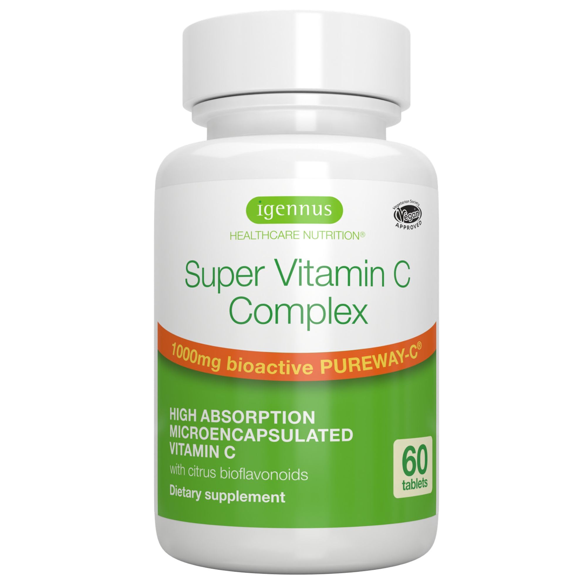Igennus Vitamine C : bouteille visible, soutien immunitaire potentiel tout au long de la journée.