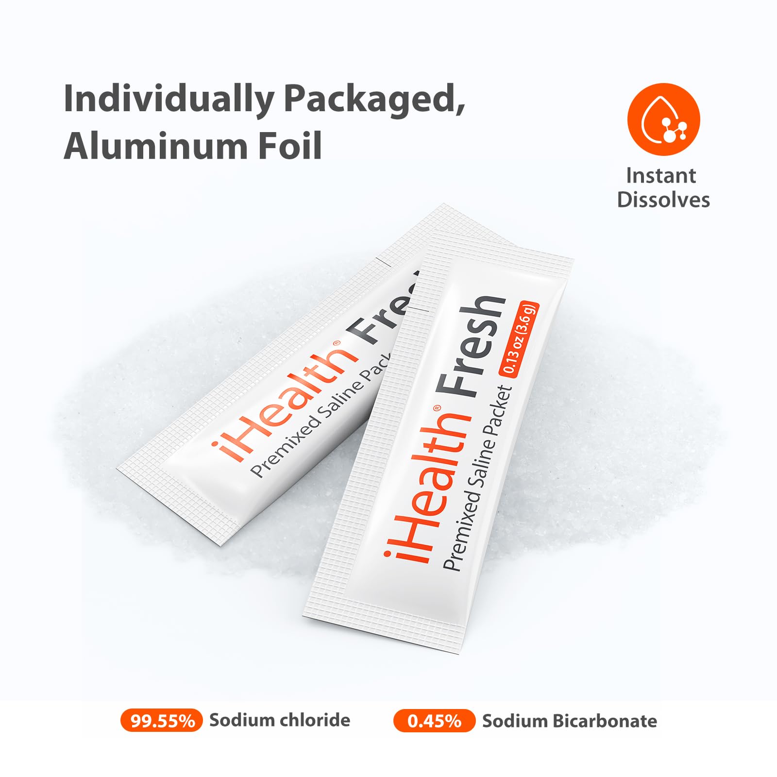 Boîte de sachets saline iHealth 90, pratique pour usage quotidien.