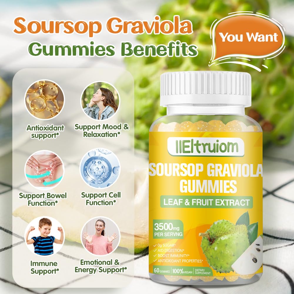 IIEltruiom : étiquette graviola biologique et ingrédients naturels.