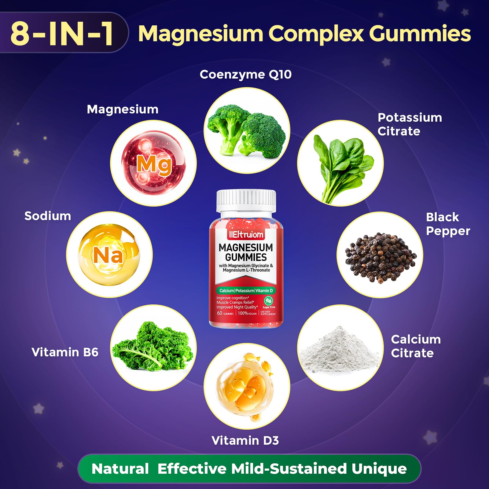 Ingrédients non OGM et sans sucre ajouté du complexe magnésium liposomal IIEltruiom.
