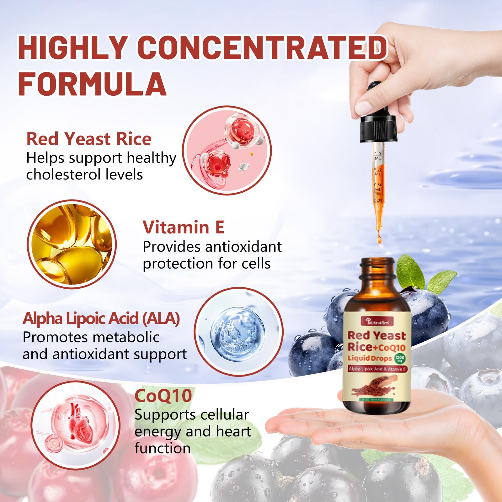 IIEltruiom riz rouge liposomal CoQ10 gouttes, ingrédients et propriétés.