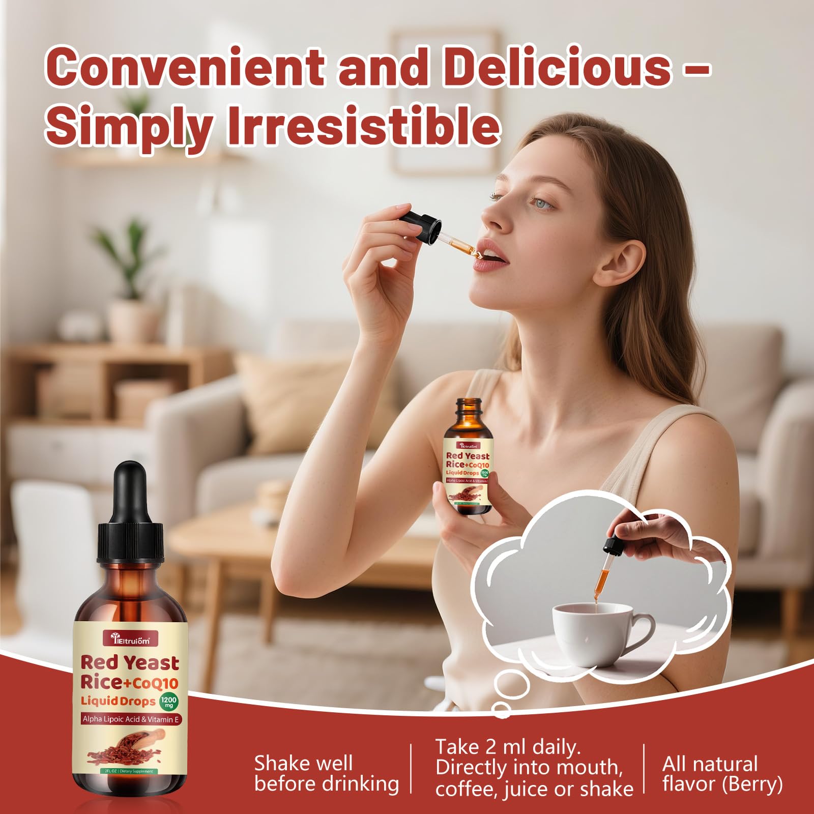 IIEltruiom riz rouge liposomal CoQ10 gouttes, sans citrinine et formulation sécurisée.