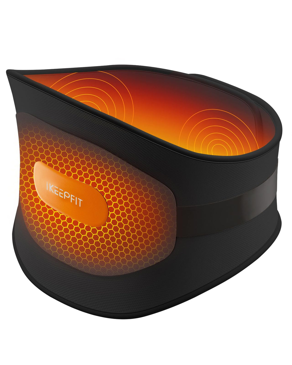 IKEEPFIT ceinture chauffante dos avant offre chaleur uniforme pour soulagement ciblé au dos.