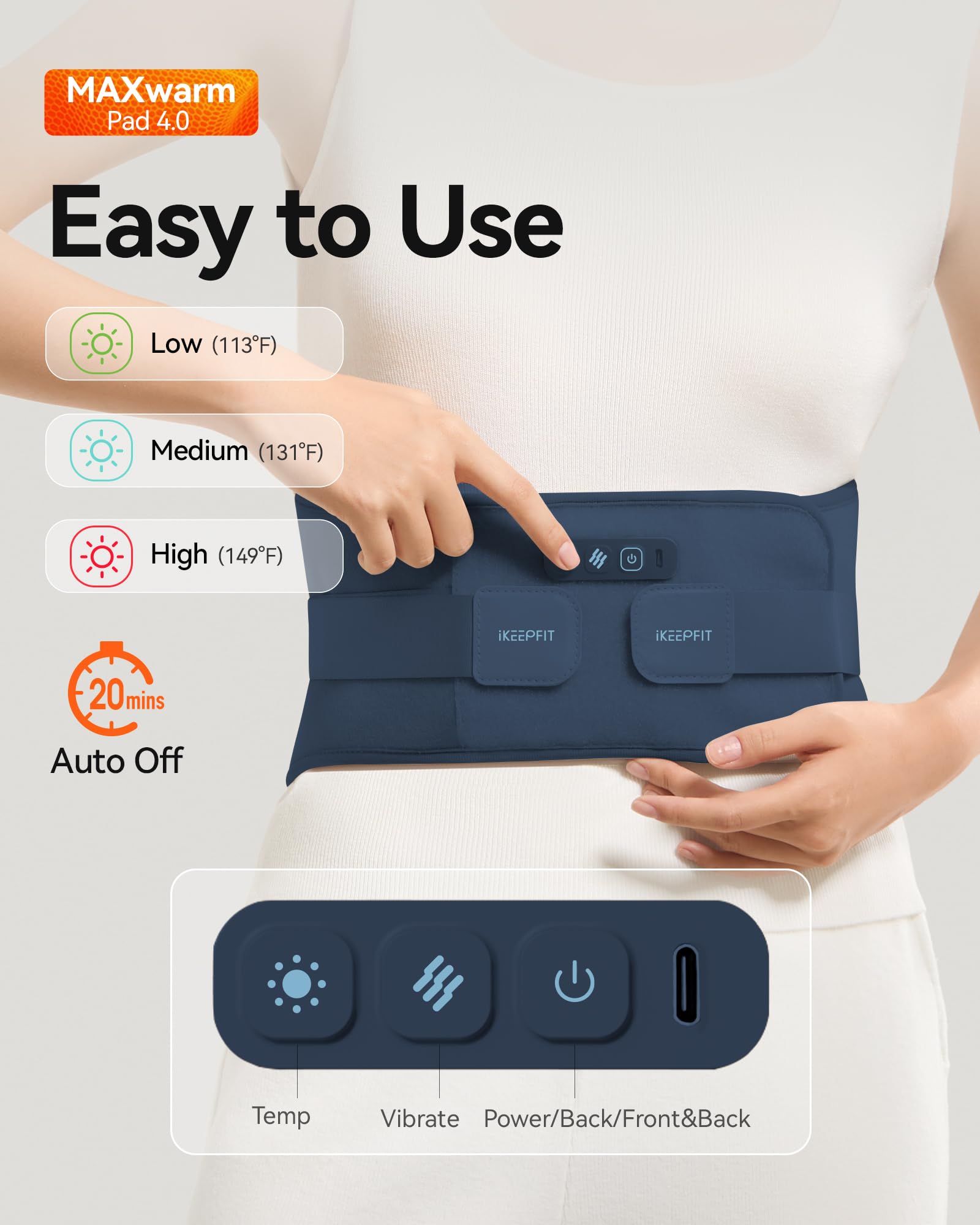 IKEEPFIT MAXwarm 4.0 – zone avant et dos chauffées pour une couverture étendue.