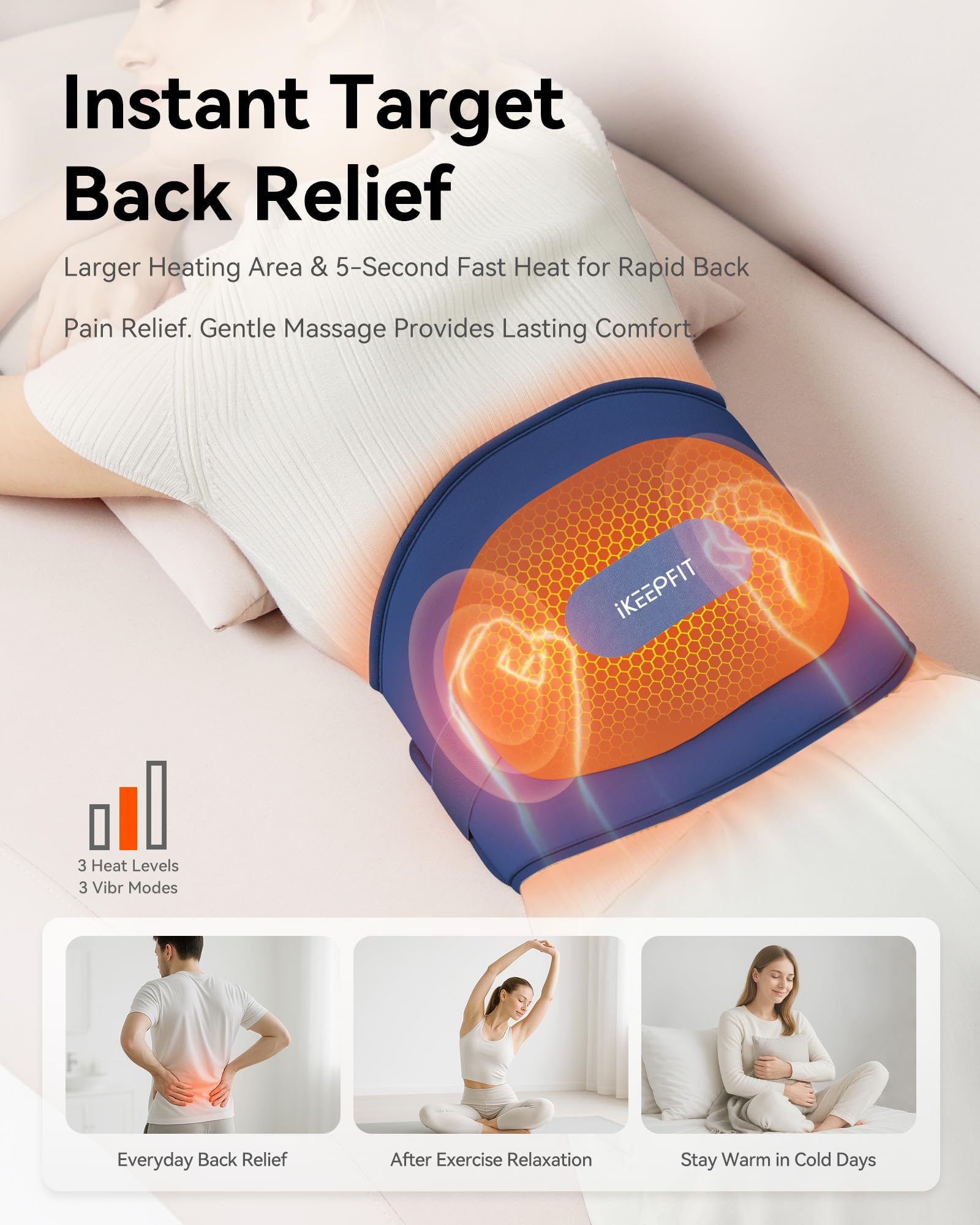 IKEEPFIT MAXwarm chaleur rapide et couverture étendue sur dos et abdomen.