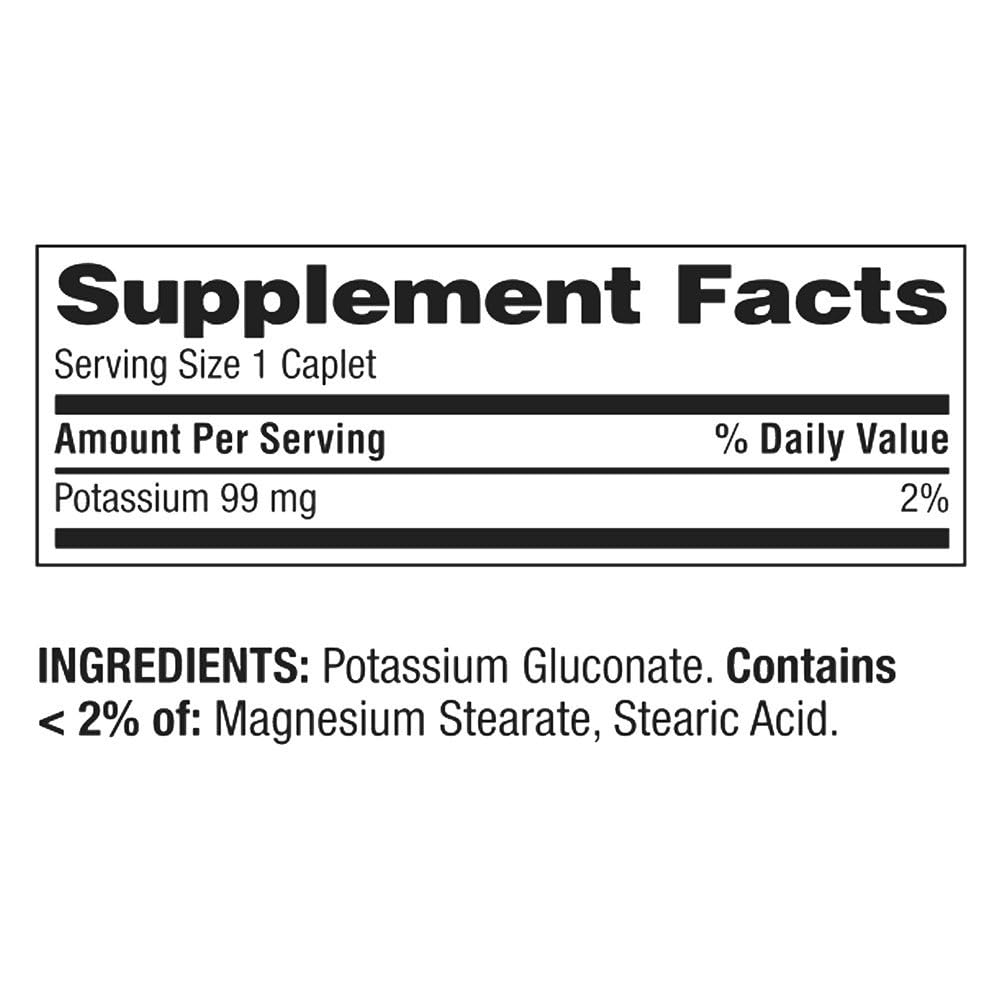 Caplets Ikj Potassium Caplets visibles, dosage 99 mg par caplet.
