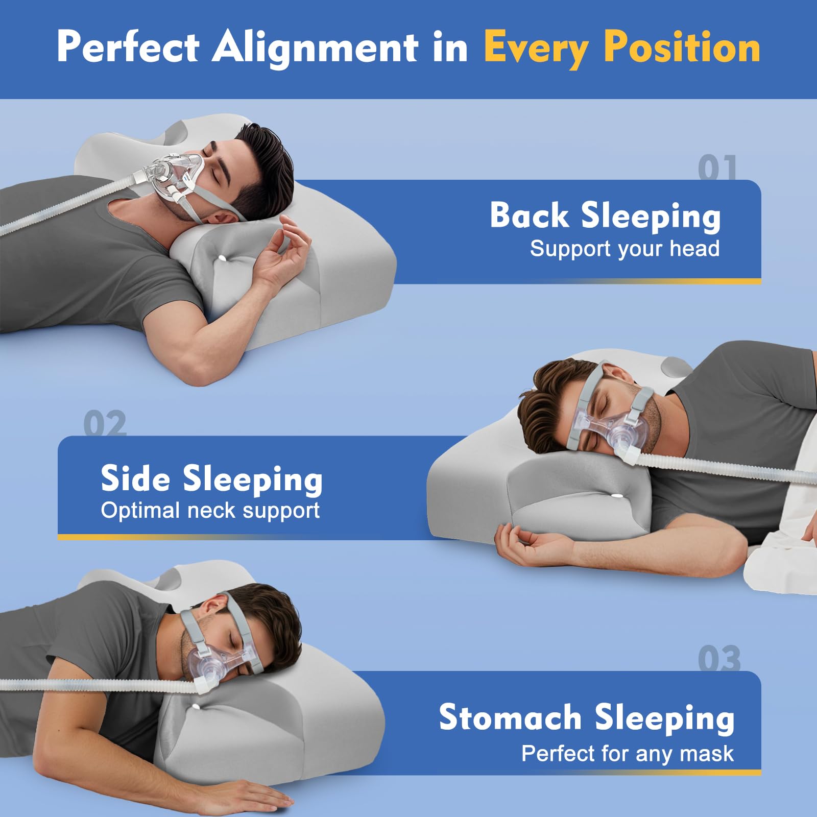 IKSTAR oreiller CPAP Mémoire posture, mousse mémoire épouse la courbure cervicale.