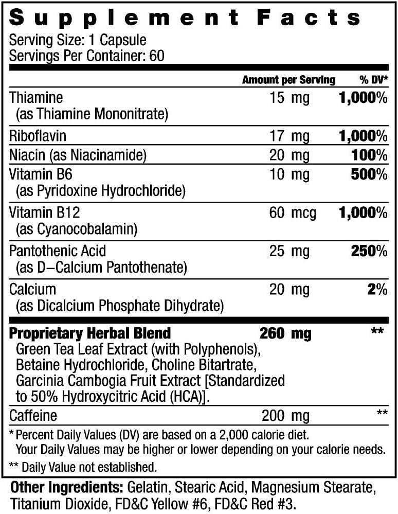 ILIOS Dexatrim Max, étiquette vitamines B et énergie potentielle.