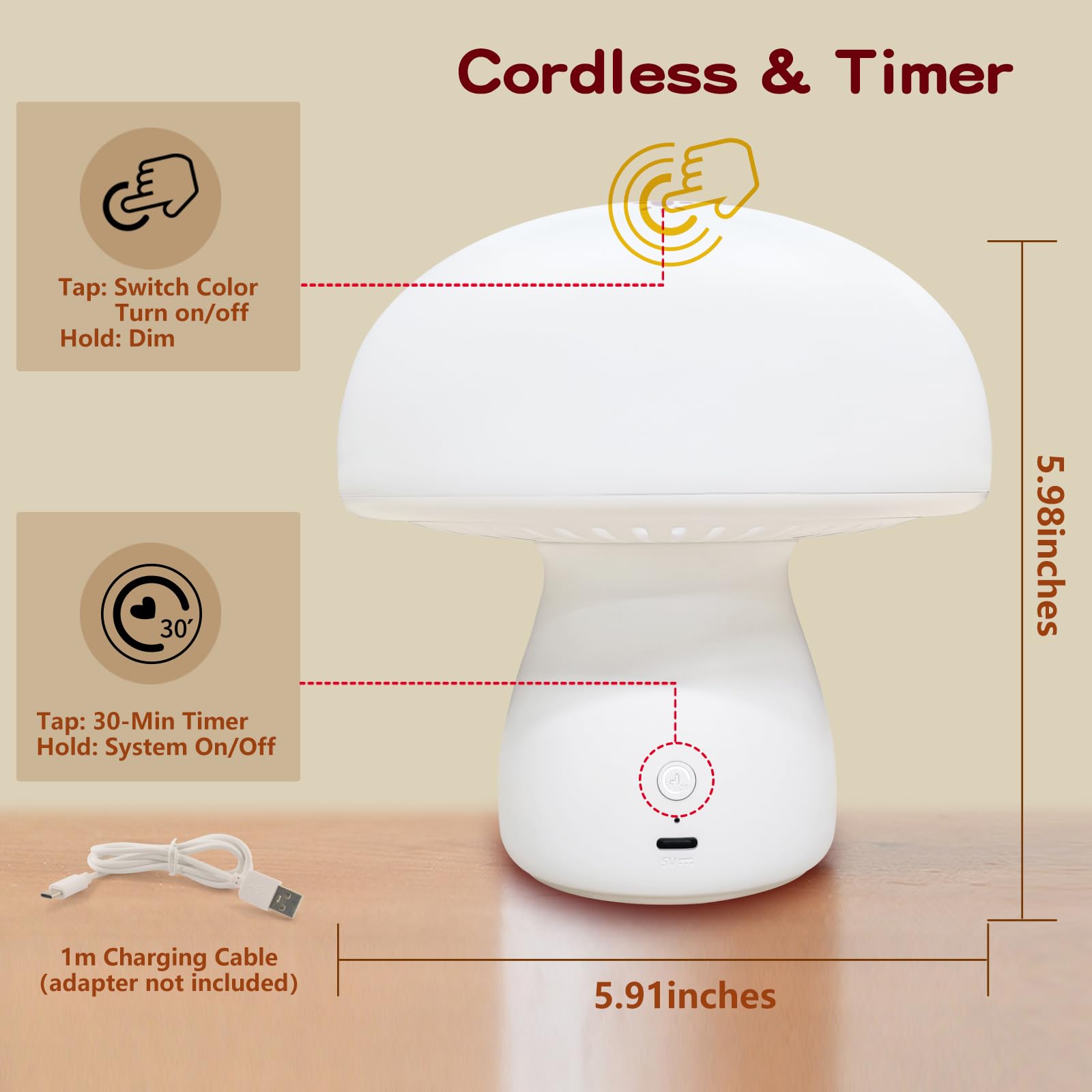Illuwise lampe champignon rouge design discret pour chambre