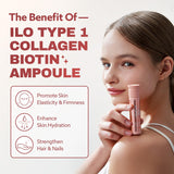 ILO Type 1 avec hyaluronique et biotine pour hydratation et éclat.