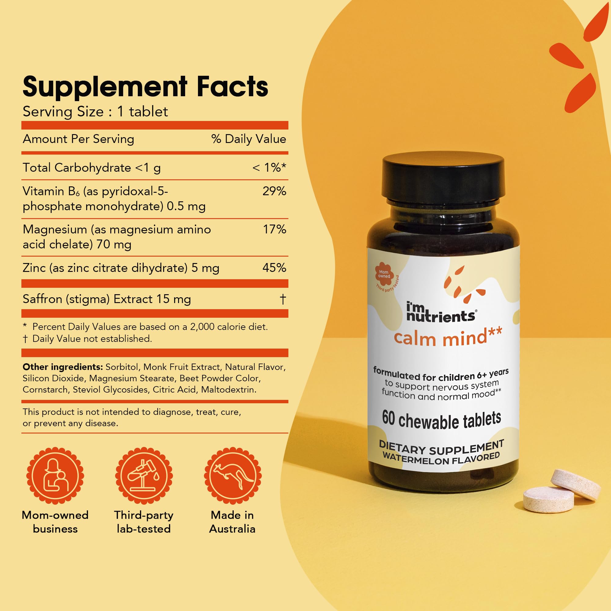 I'm Nutrients Calm Mind extrait de safran — soutien émotionnel doux pour la journée.