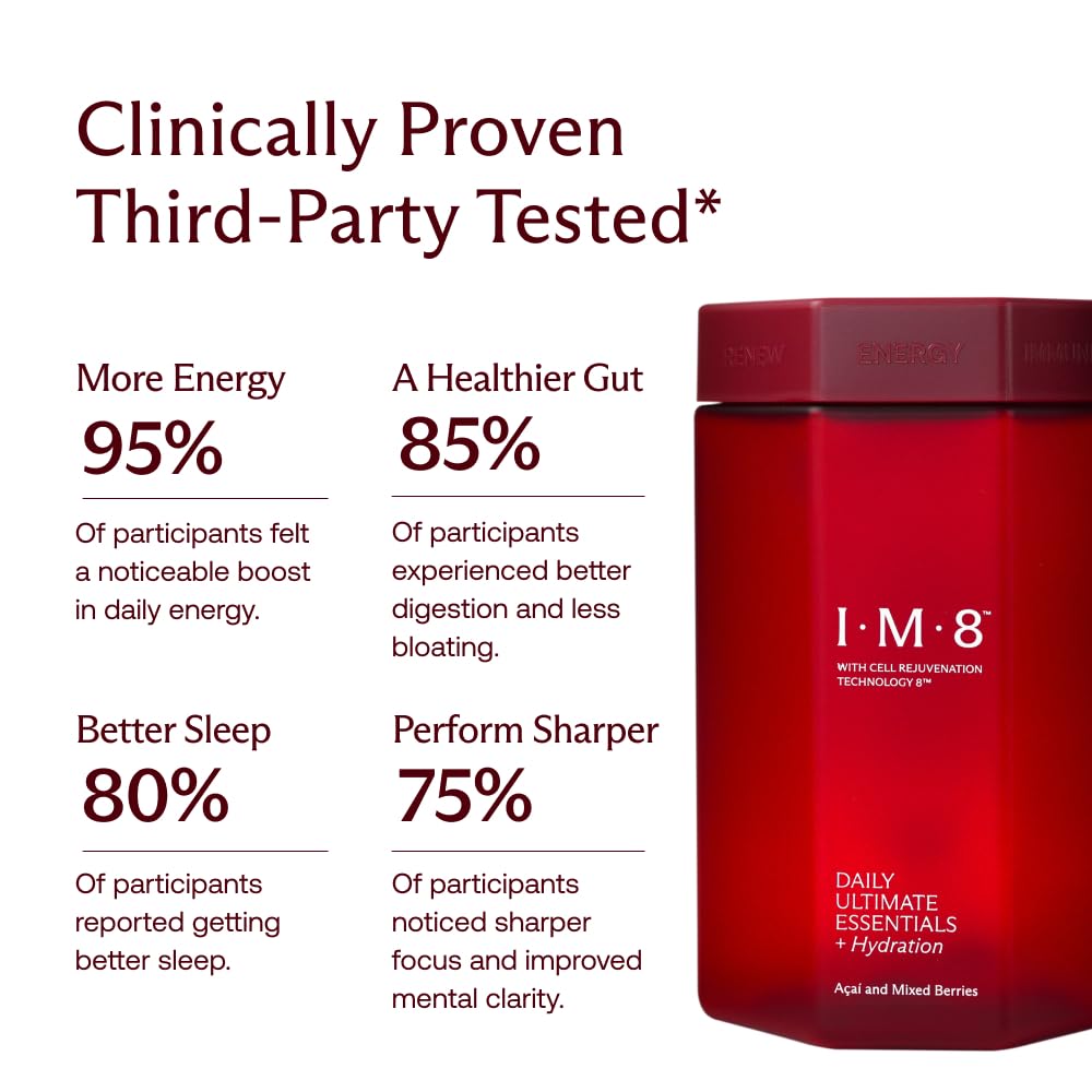 IM8 Daily Ultimate Essentials doseur inclus: dose précise pour une routine pratique.