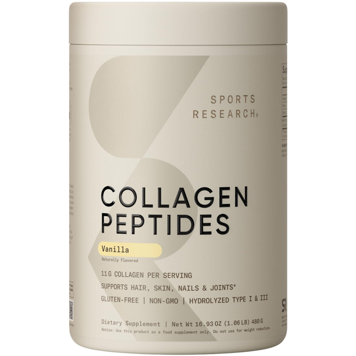 Sports Research Collagène Peptides – Hydrolysé Type I & III, Poudre pour Peau, Ongles et Articulations