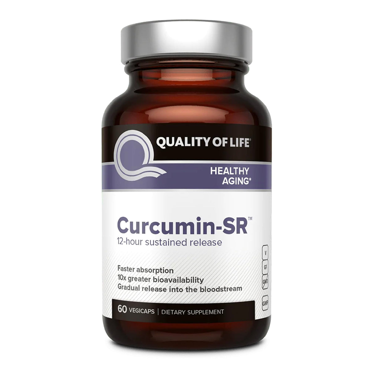 Qualité de Vie Curcumin-SR: bouteille de capsules, libération prolongée
