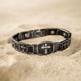 iHeartDogs Hero Company Magnetic Bracelet for Men - 'For The Fallen' Arlington Magnetic Stainless Steel Men's Cross Christian Bracelet