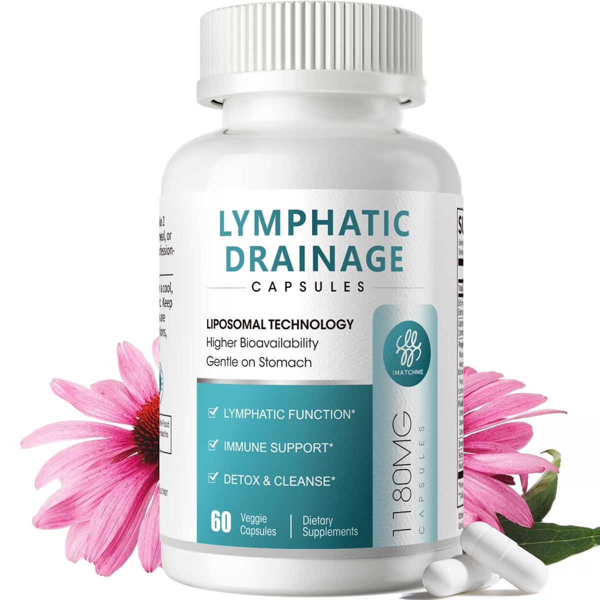 iMATCHME Drainage lymphatique – bouteille montrant le complexe pour soutenir le drainage et la circulation.