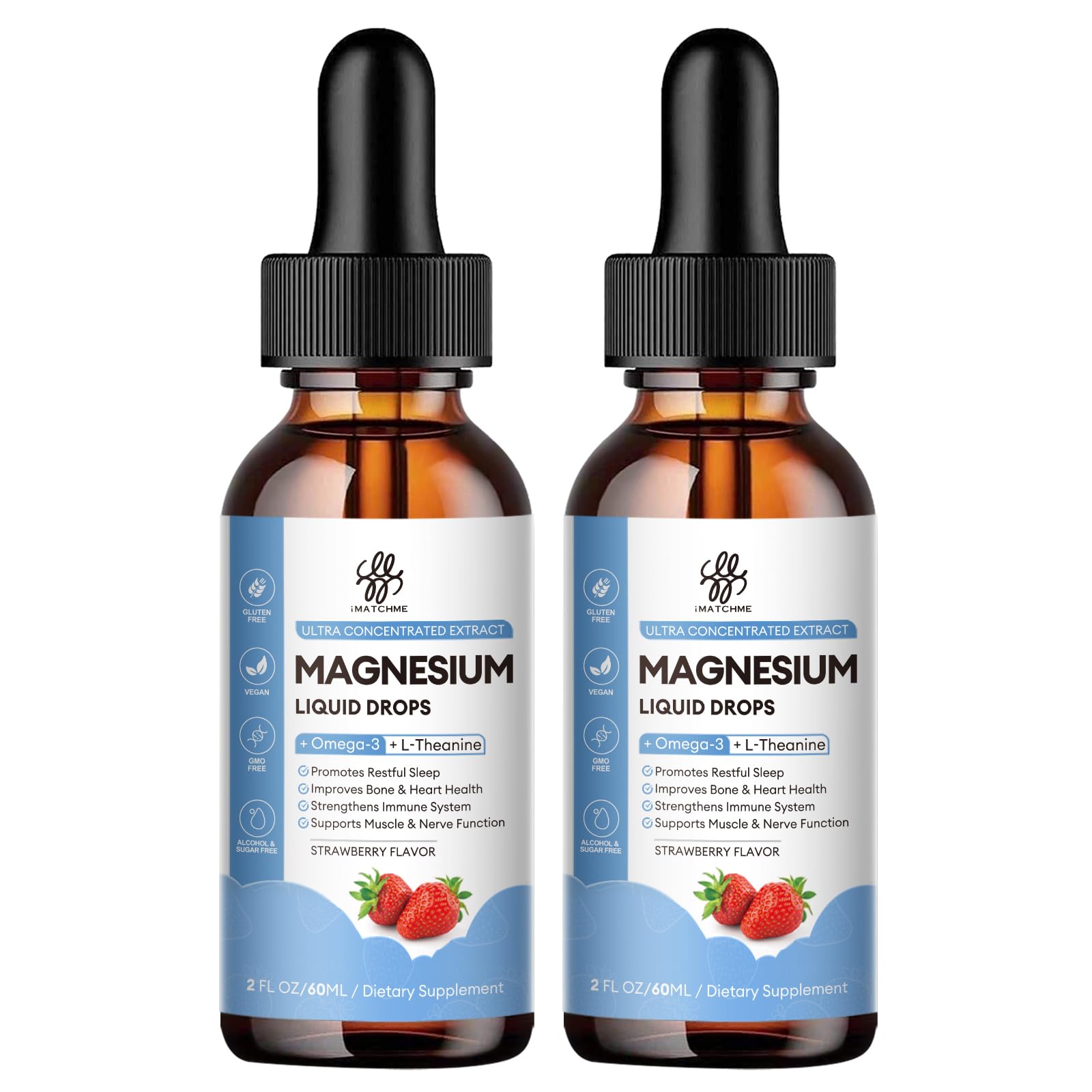 iMATCHME gouttes magnésium glycinate fraise, douceur et détente potentielles.