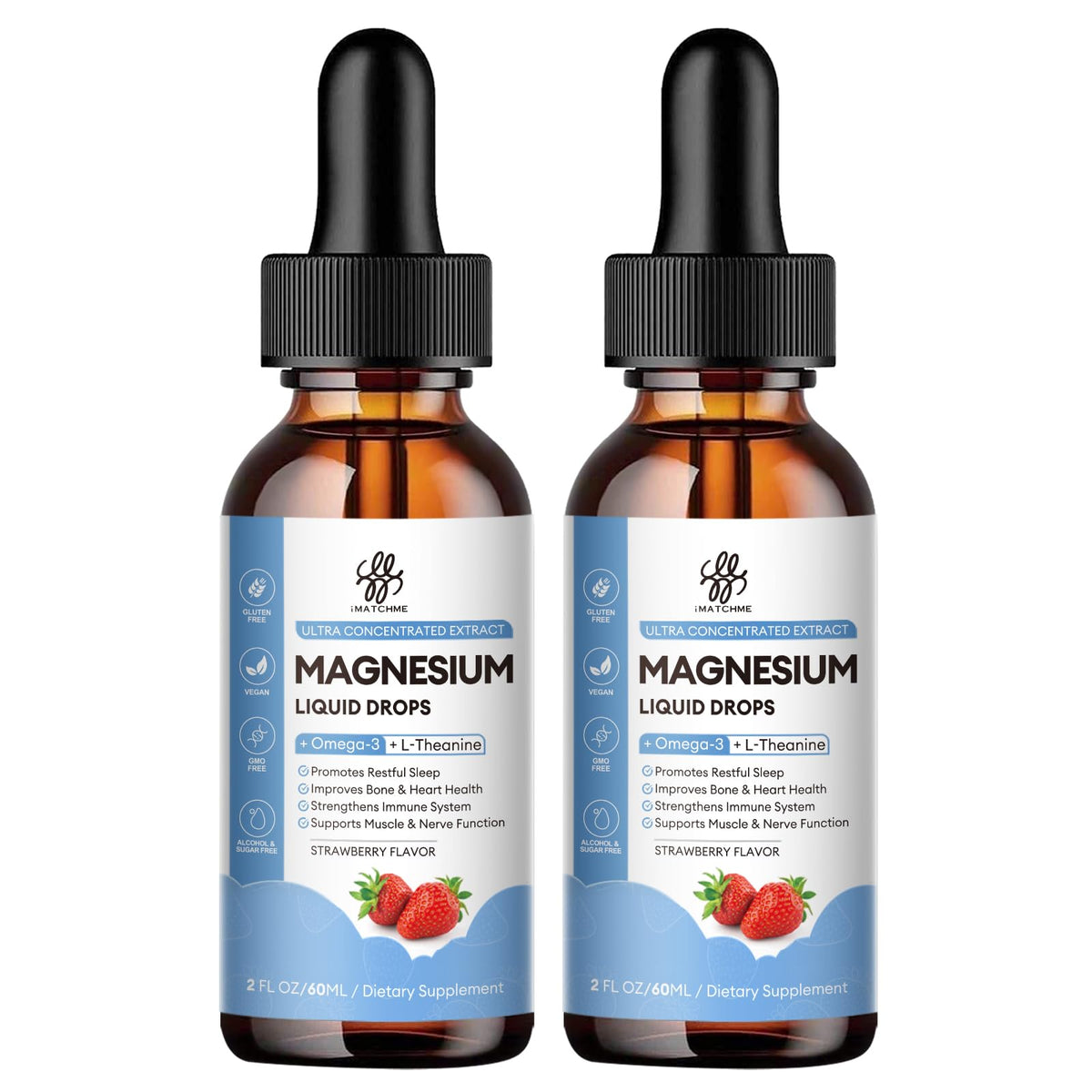 iMATCHME gouttes magnésium glycinate fraise, douceur et détente potentielles.