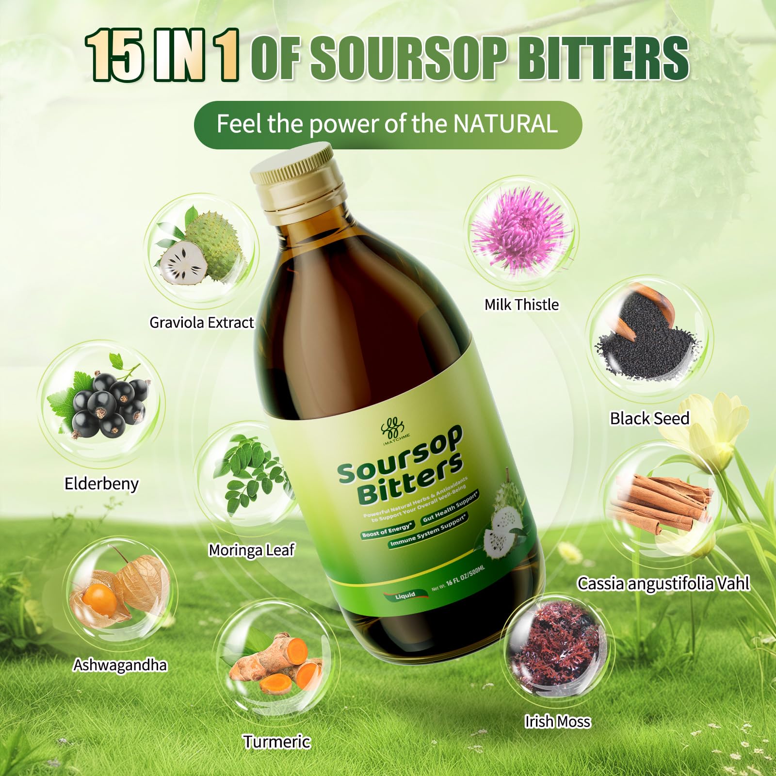 iMATCHME Soursop Bitters : étiquette lisible avec liste d’ingrédients